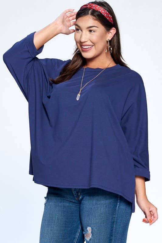 ETK-7745-PL Plus Size Solid Cotton Oversize Casual Top