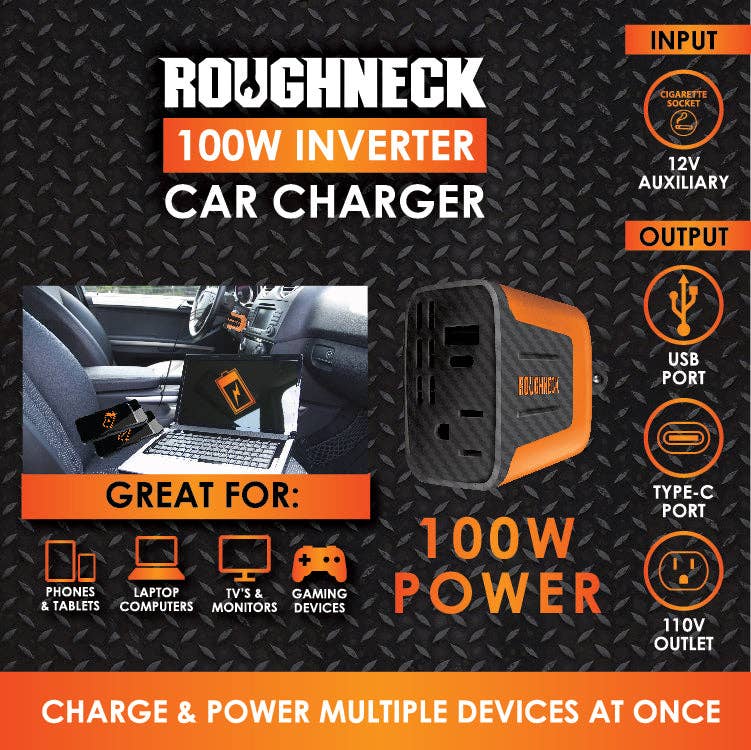 Roughneck 100W 3 Port Power Inverter Car Charger - 3/Pack
