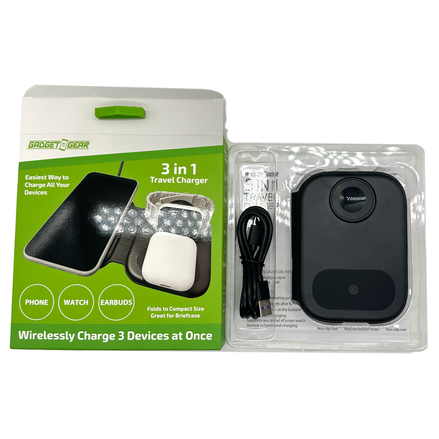 Gadget Gear 3-IN-1 Wireless Travel Charger- 4/Pack