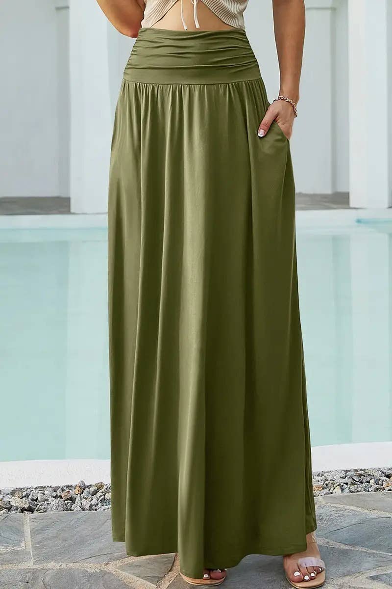 Women’s High-Waist Drawstring A-Line Maxi