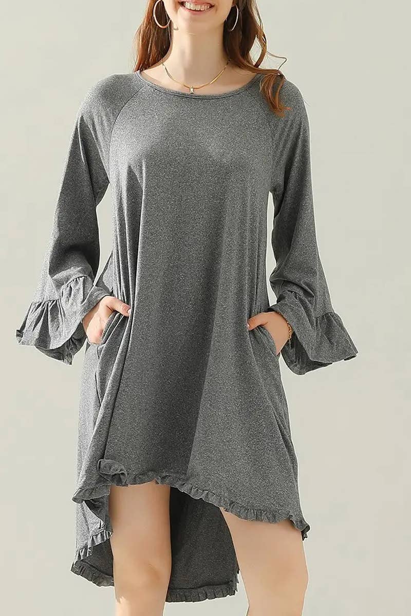 Women’s Ruffle Sleeve Midi Dress Pockets