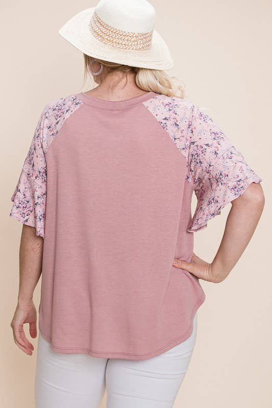 ETK-8400 Floral Raglan Bell Sleeves Top