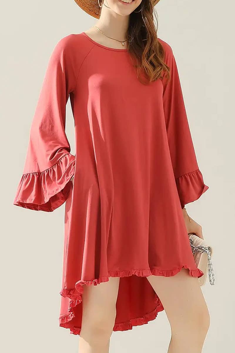 Women’s Ruffle Sleeve Midi Dress Pockets