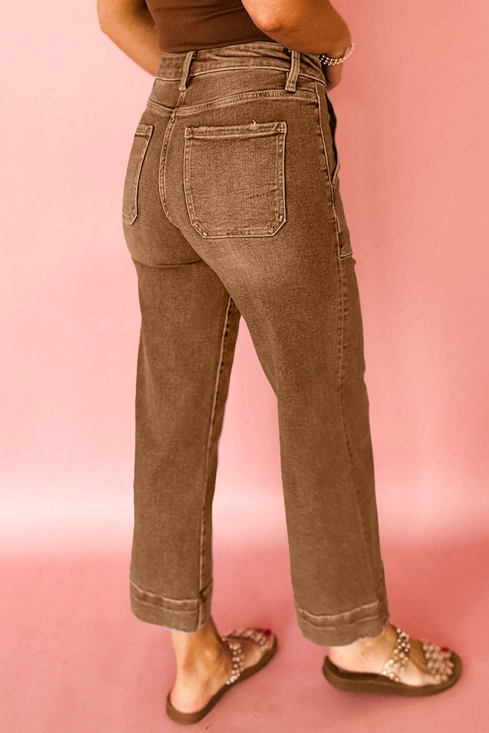 Sky Blue Cropped High Rise Wide Leg Jeans
