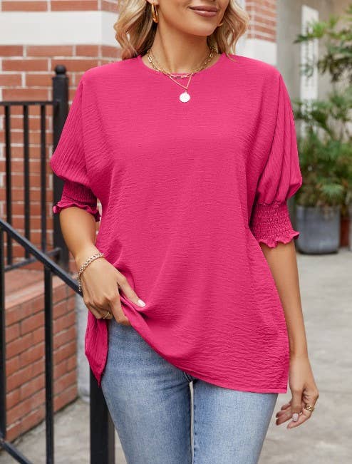 Loose Five-Quarter-Sleeved Crewneck Top