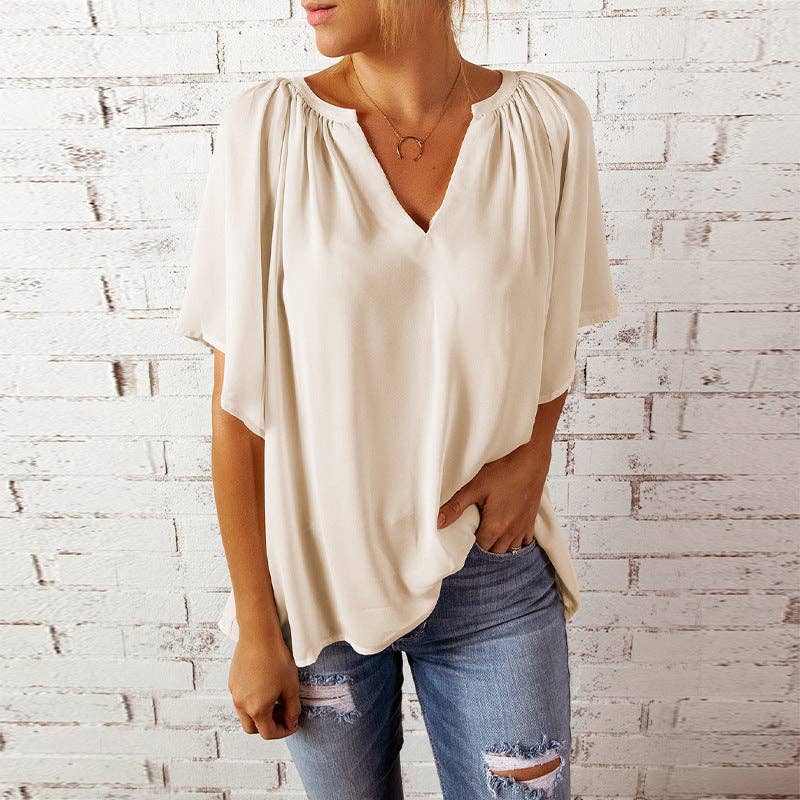 Women's V-Neck Flutter Sleeve Loose Chiffon Blouse