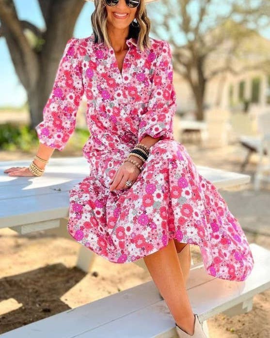 Leisure Bohemian Floral Puff Sleeve Dress