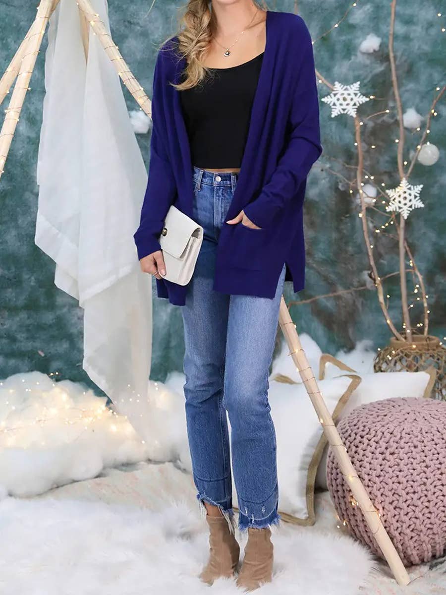 Long Open Front Knit Cardigan Cozy Wrap-Style