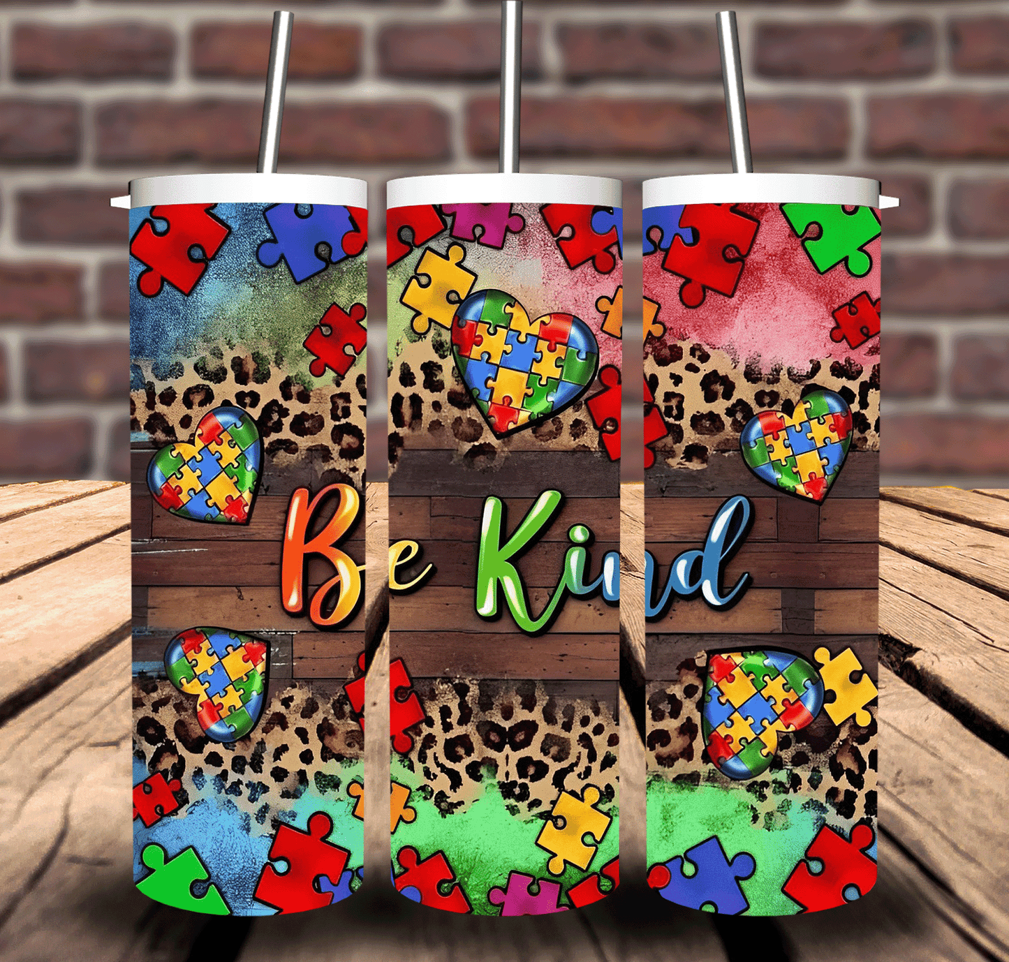 Be Kind Autism Puzzle Pieces Sublimation Tumbler 20oz 30oz