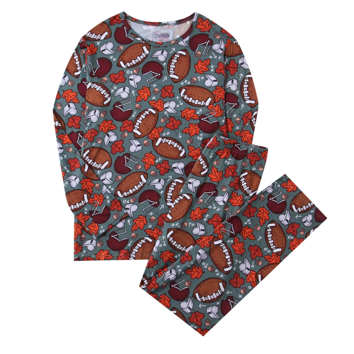 PoshTOT Football Bamboo Adult Two-Piece Long Sleeve Pajama Set