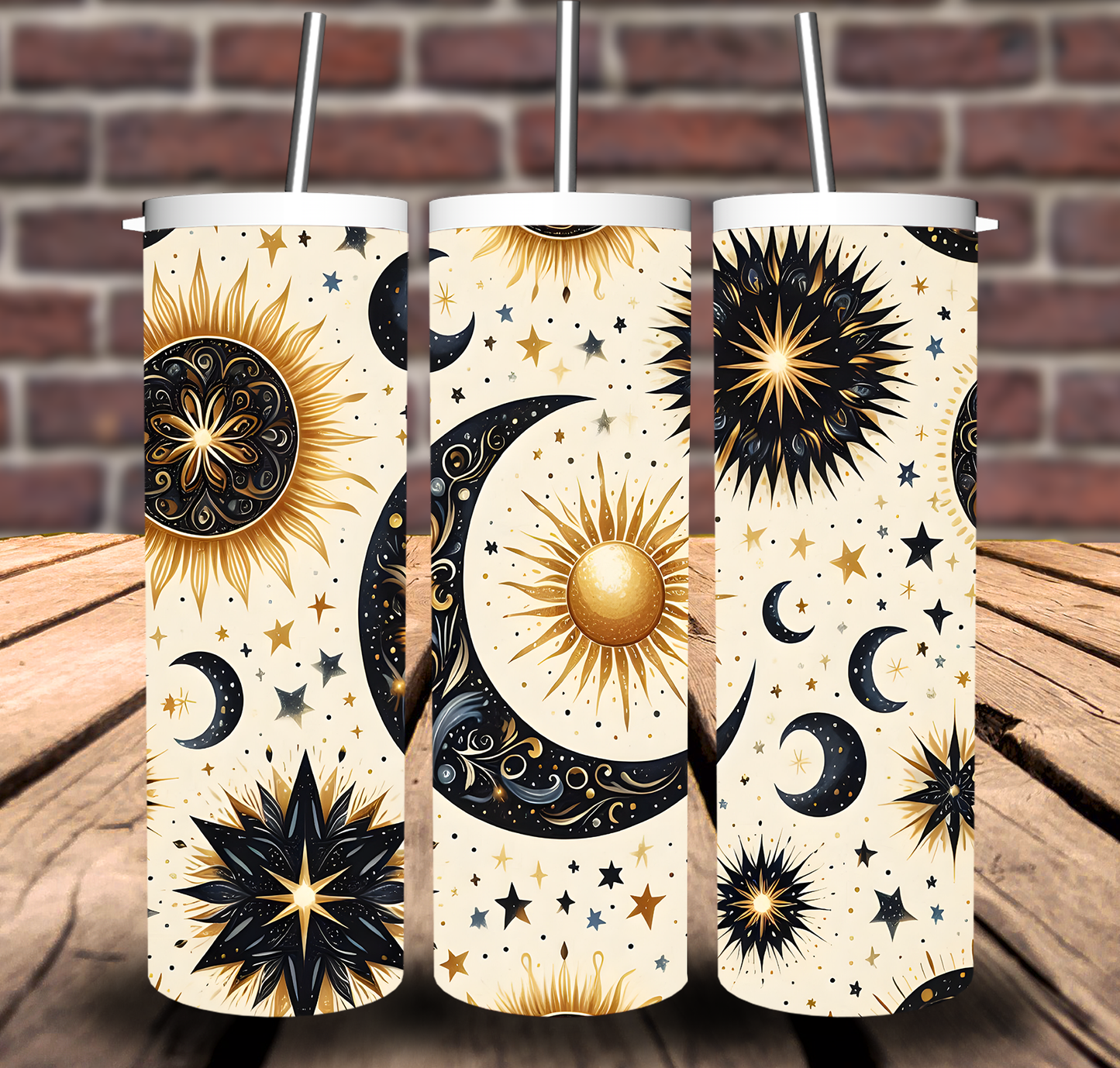 Sun Moon Stars Celestial Sublimation Tumbler 20oz 30oz