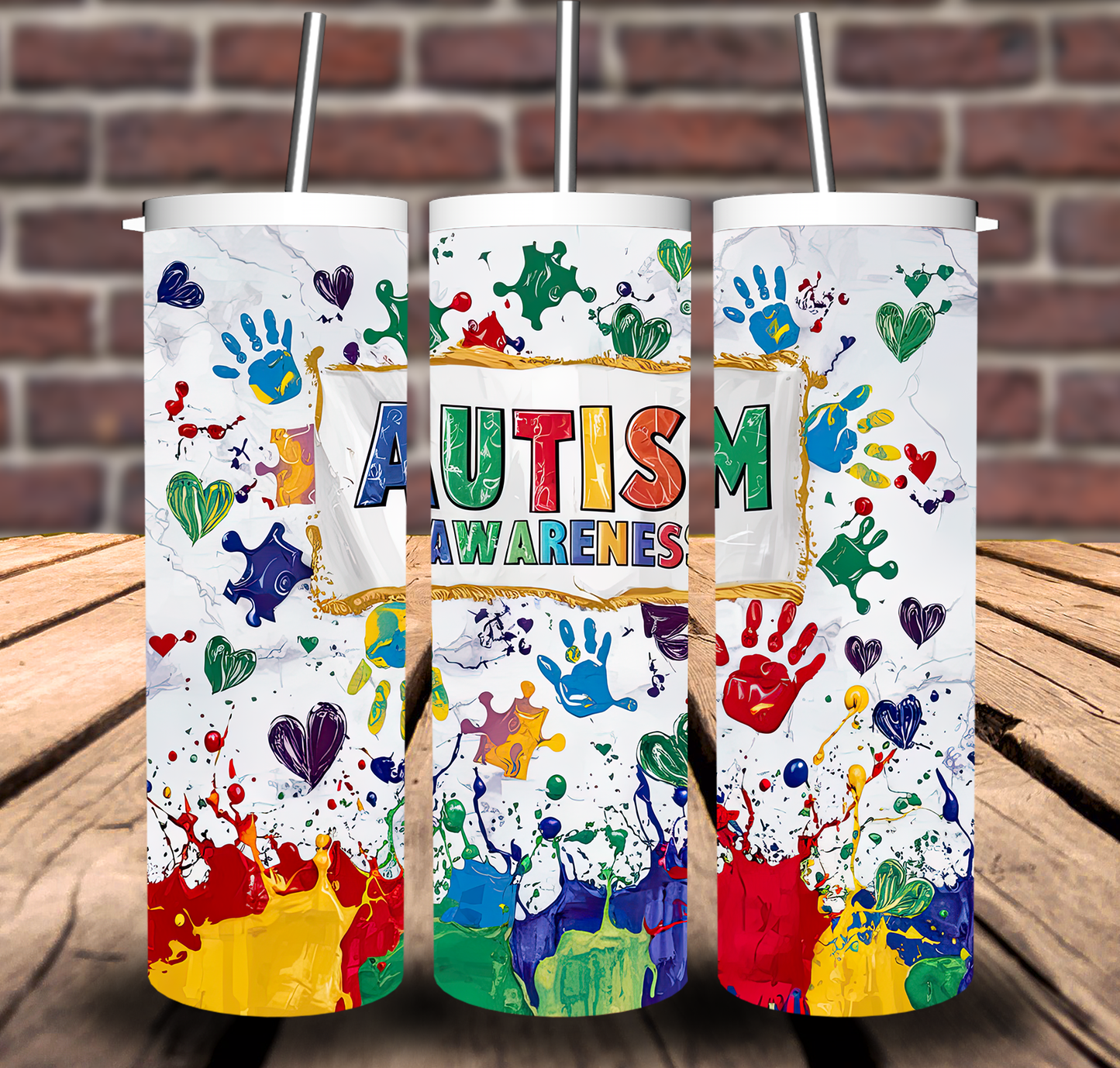 Autism Awareness Paint Sublimation Tumbler 20oz 30oz