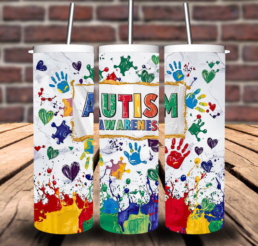Autism Awareness Paint Sublimation Tumbler 20oz 30oz