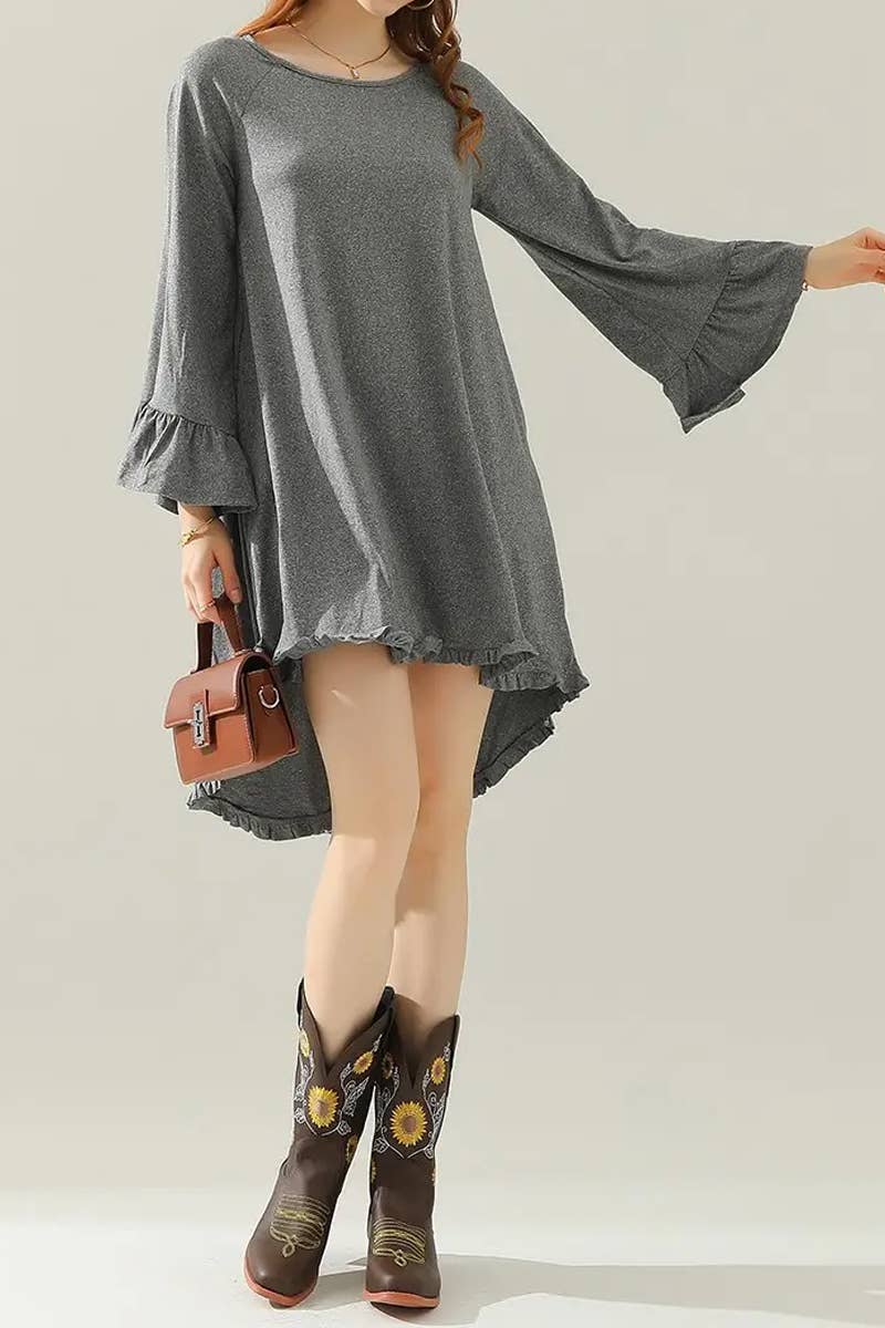 Women’s Ruffle Sleeve Midi Dress Pockets