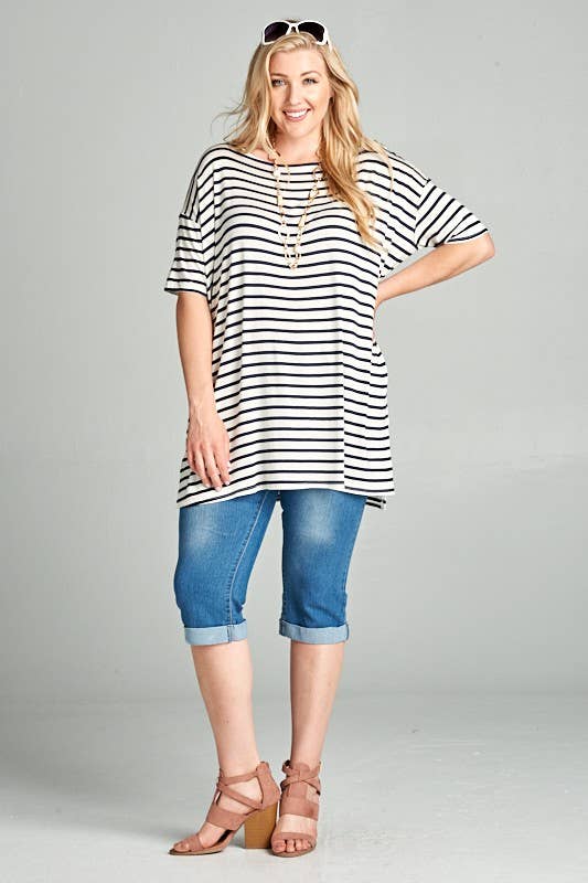 ETK-4107-PL Plus Size Nautical Striped Tunic Top