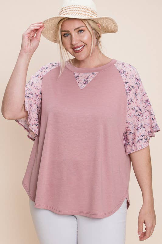 ETK-8400 Floral Raglan Bell Sleeves Top