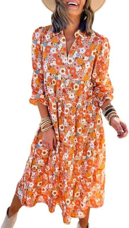 Leisure Bohemian Floral Puff Sleeve Dress