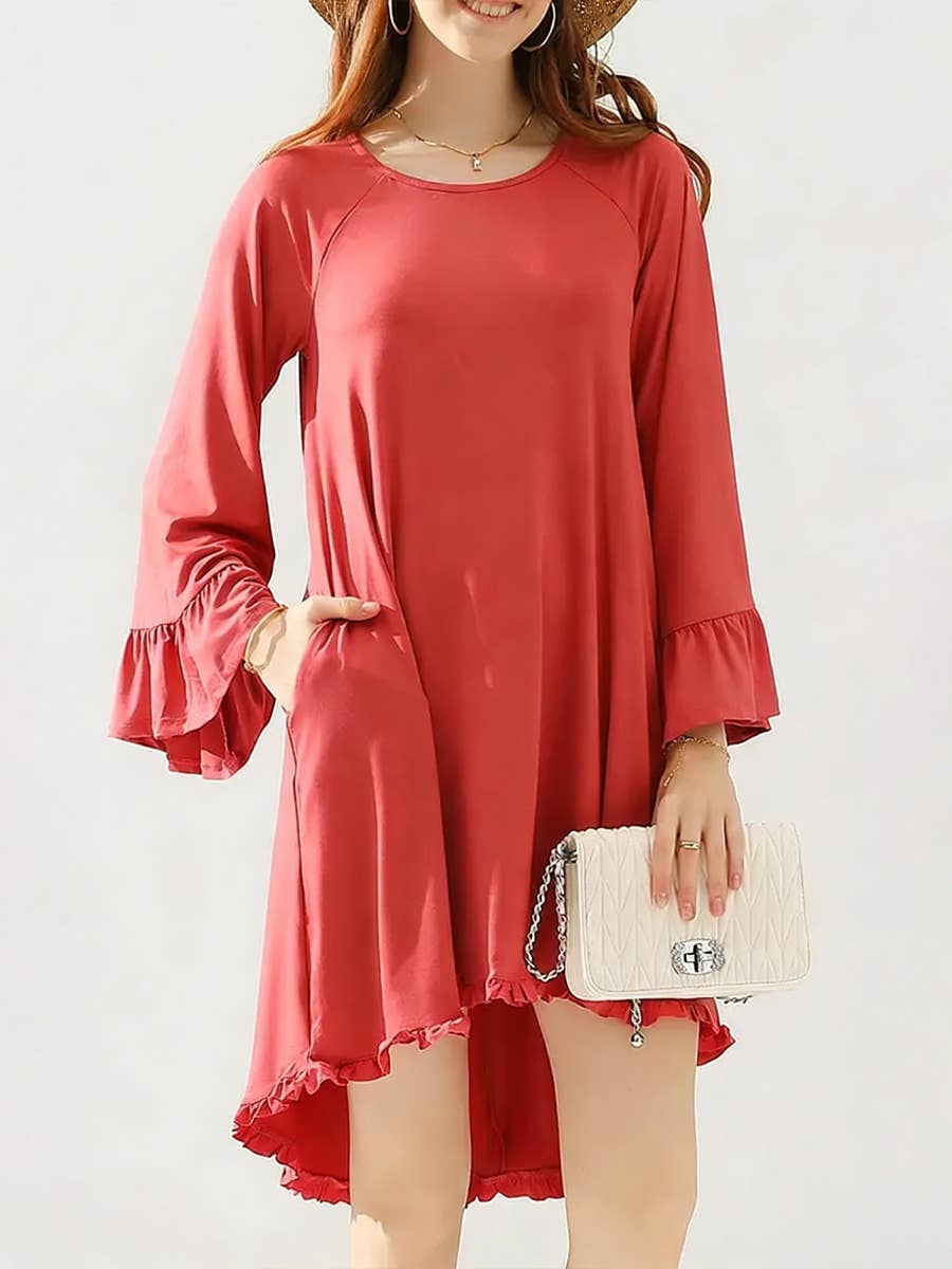 Women’s Ruffle Sleeve Midi Dress Pockets