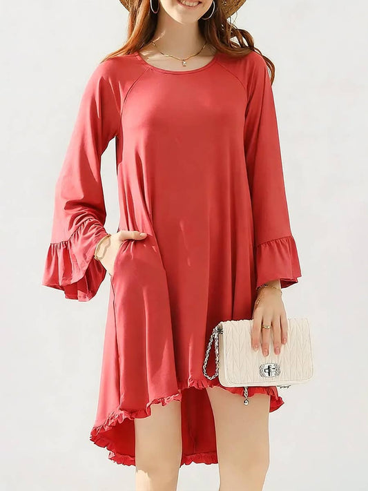 Women’s Ruffle Sleeve Midi Dress Pockets