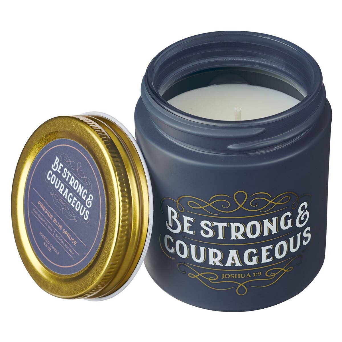 Glass Candle w/Screw Lid Navy Strong & Courageous Josh 1:9