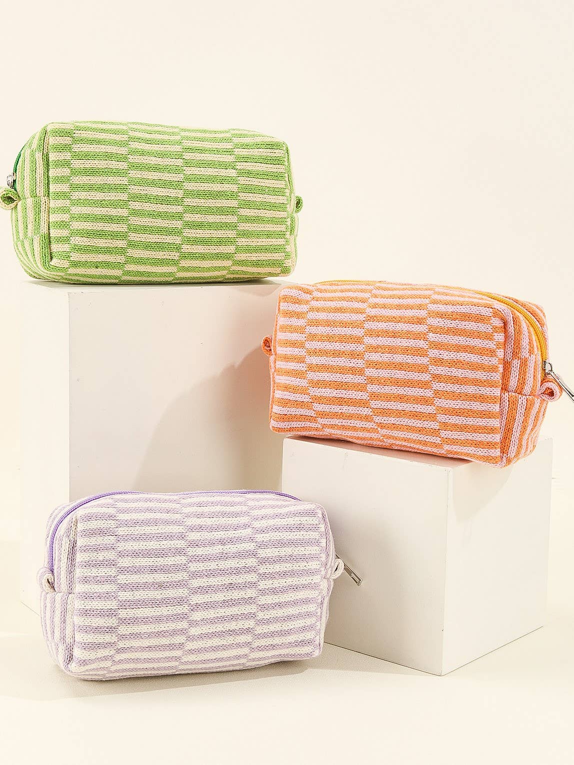Colorful stripe travel zipper knit Cosmetic bag