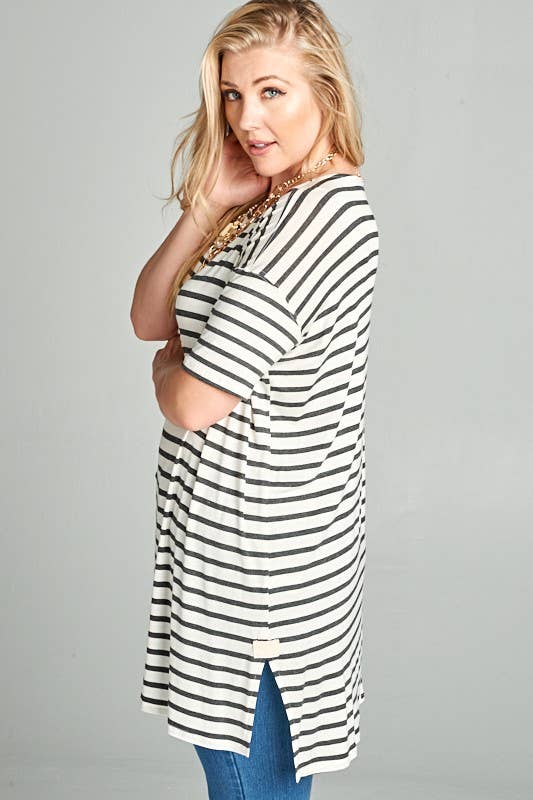 ETK-4107-PL Plus Size Nautical Striped Tunic Top