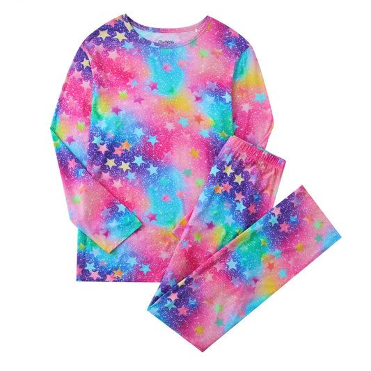 PoshTOT Colorful Stars Bamboo Adult Two-Piece Long Sleeve Pajama Set