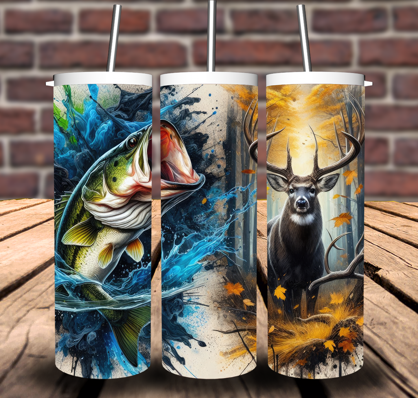 Fishing Hunting Bass Deer Sublimation Tumbler 20oz 30oz