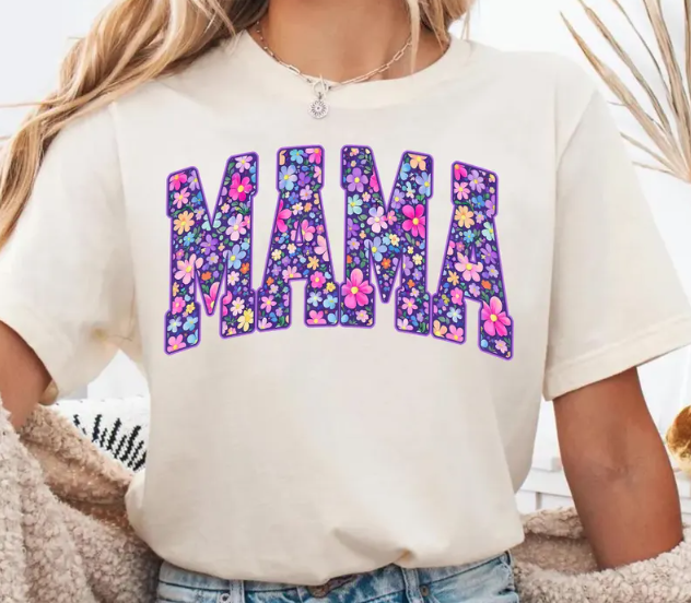 Mama with Purple Spring Flowers Tee