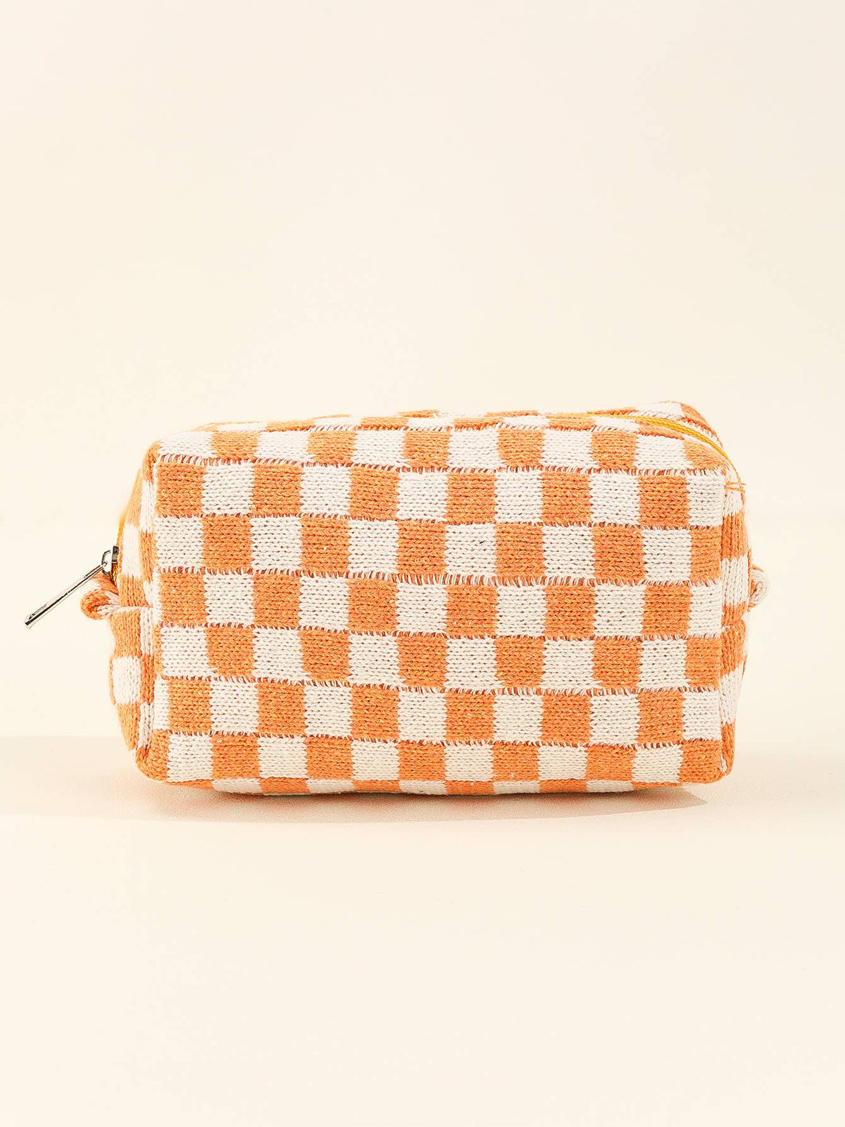 Colorful Checkered travel zipper knit Cosmetic bag