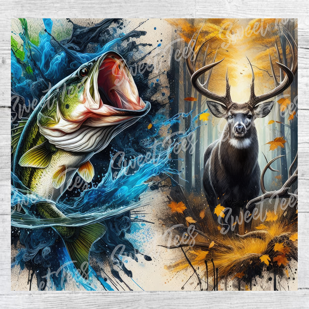 Fishing Hunting Bass Deer Sublimation Tumbler 20oz 30oz