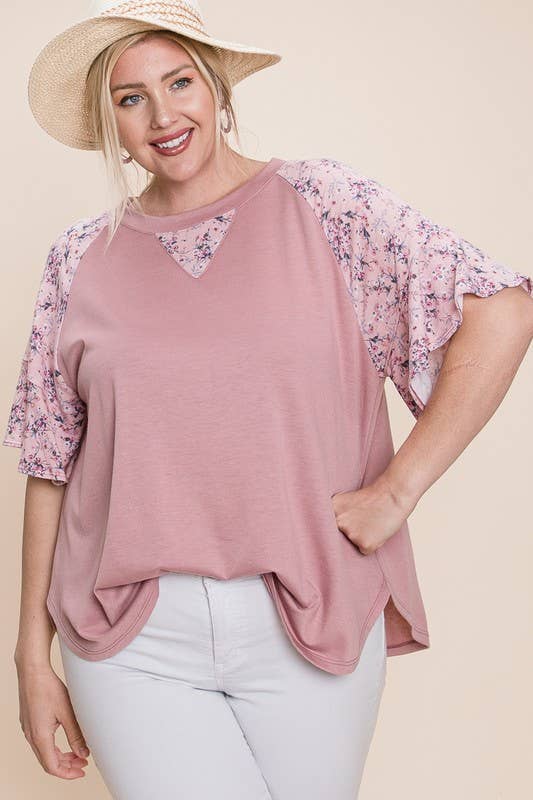 ETK-8400 Floral Raglan Bell Sleeves Top