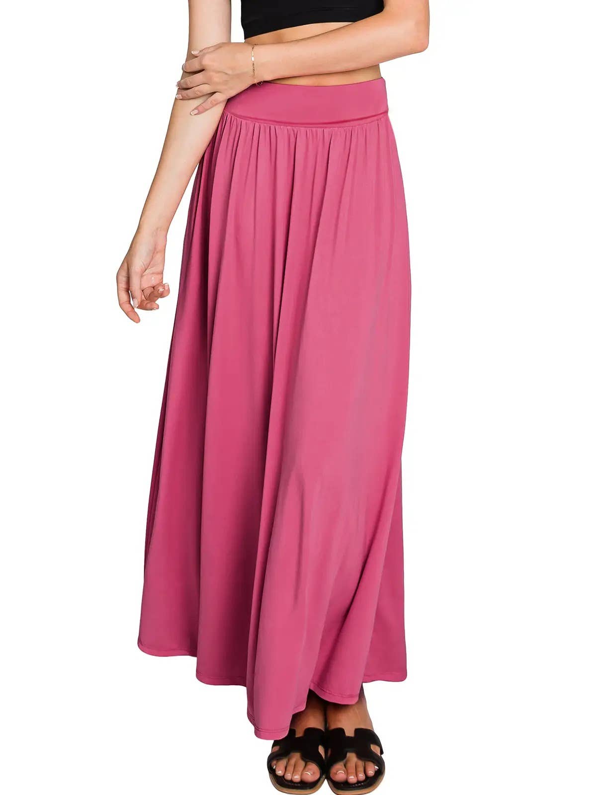 High Waist Pleated Elastic Maxi Skirt Women