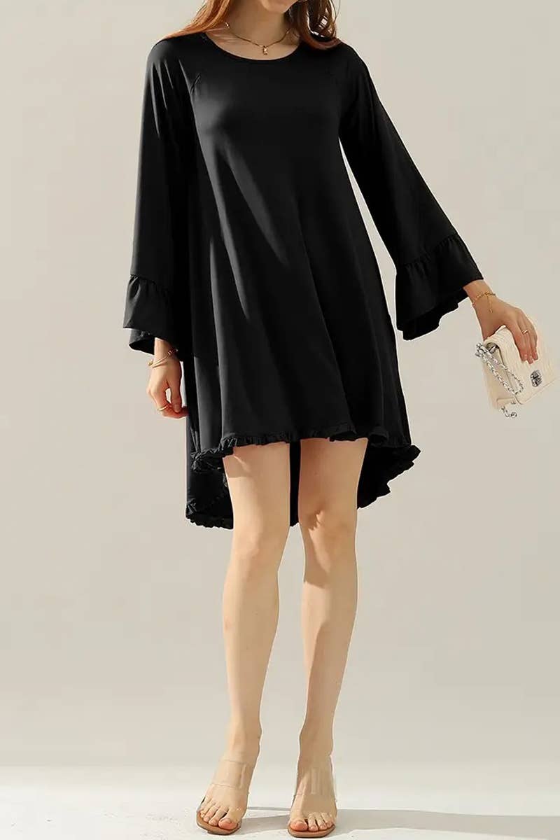 Women’s Ruffle Sleeve Midi Dress Pockets