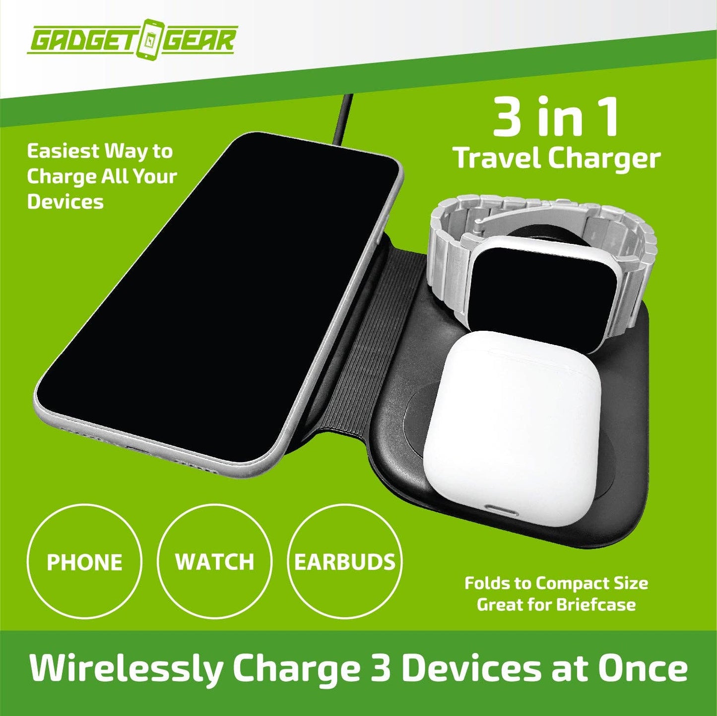 Gadget Gear 3-IN-1 Wireless Travel Charger- 4/Pack