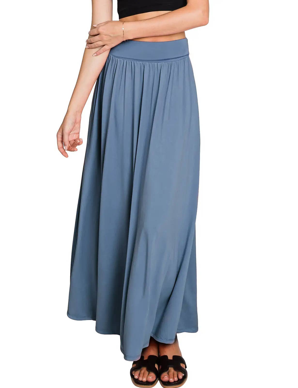 High Waist Pleated Elastic Maxi Skirt Women