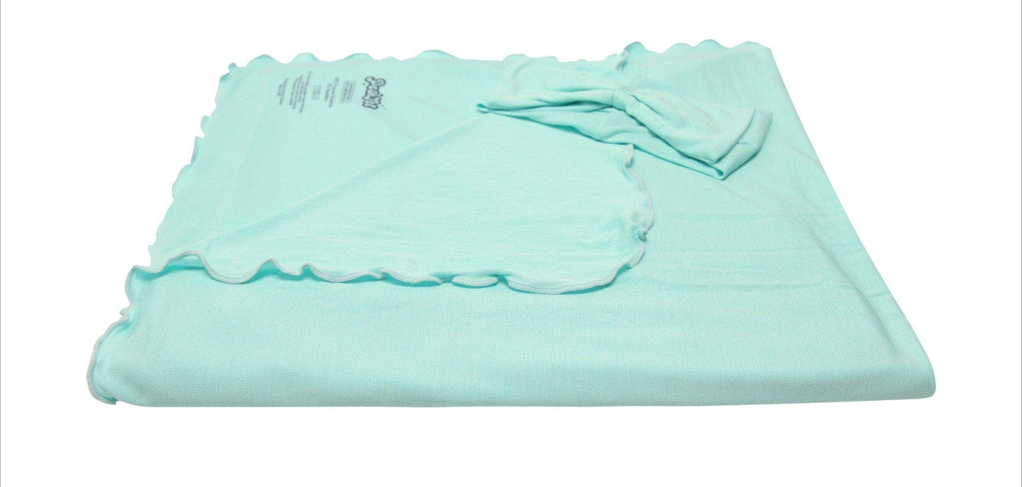 PoshTOT Green Swaddle With Headband Set