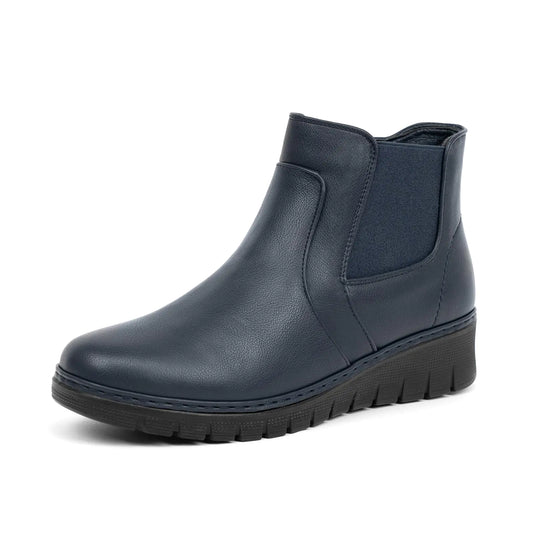 VJH confort Women’s Ankle Boots Comfort Round Toe Lightweight Wedge Chelsea Booties with Arch Support(Navy7)