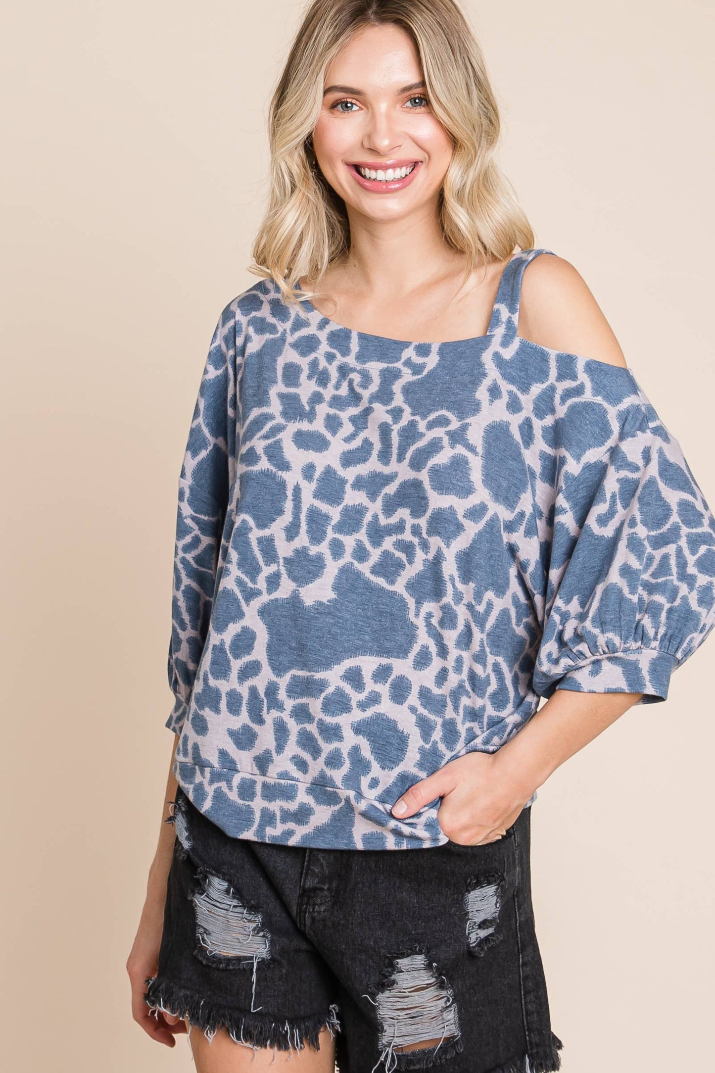 ETK-8836-PL Plus Size Printed One Shoulder Top
