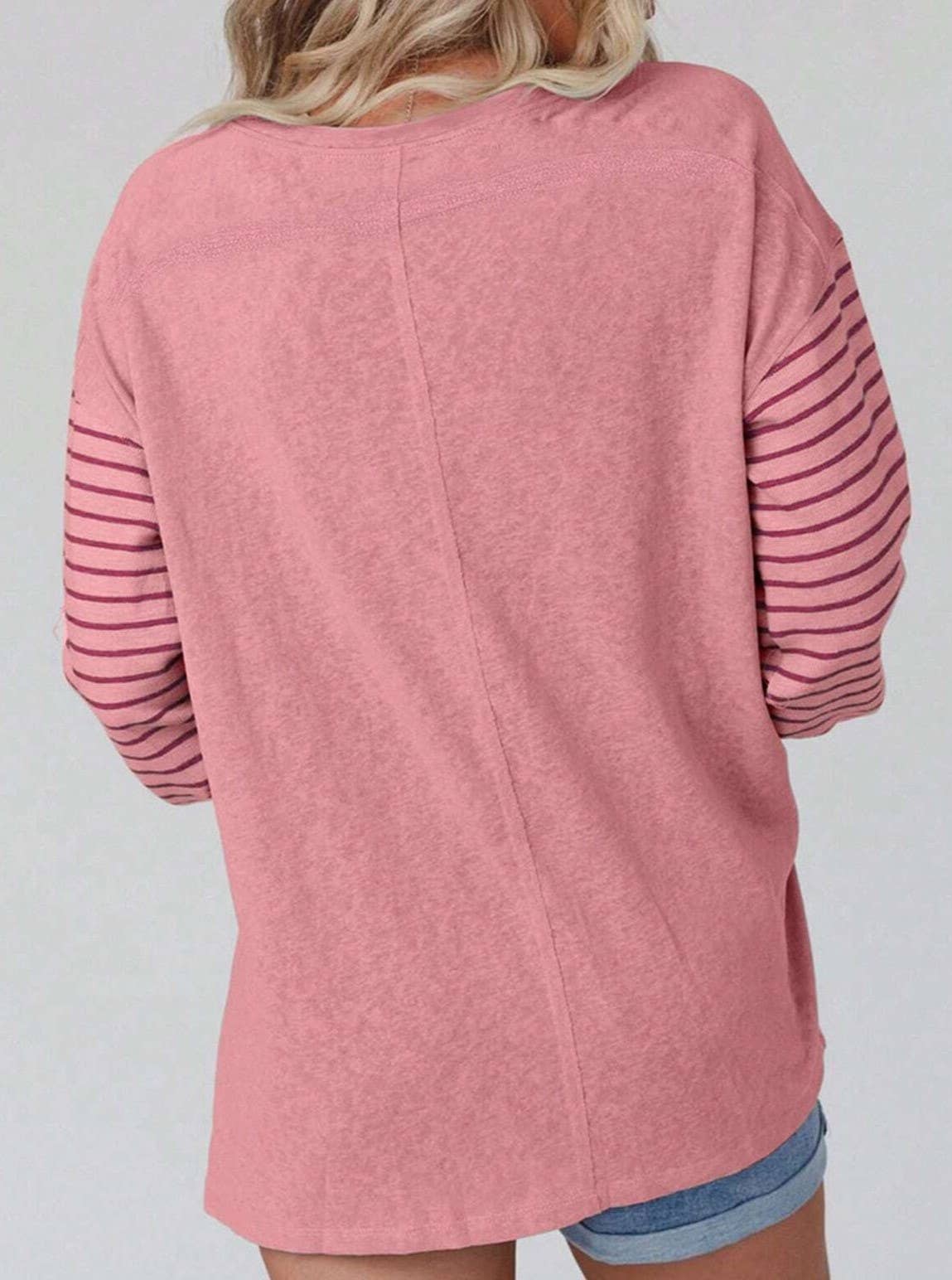 Round-Neck Striped Contrasting Long-Sleeved Top