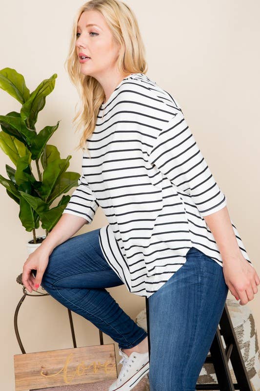 ETK-7734-PL Plus Size Striped Brush Tunic Top