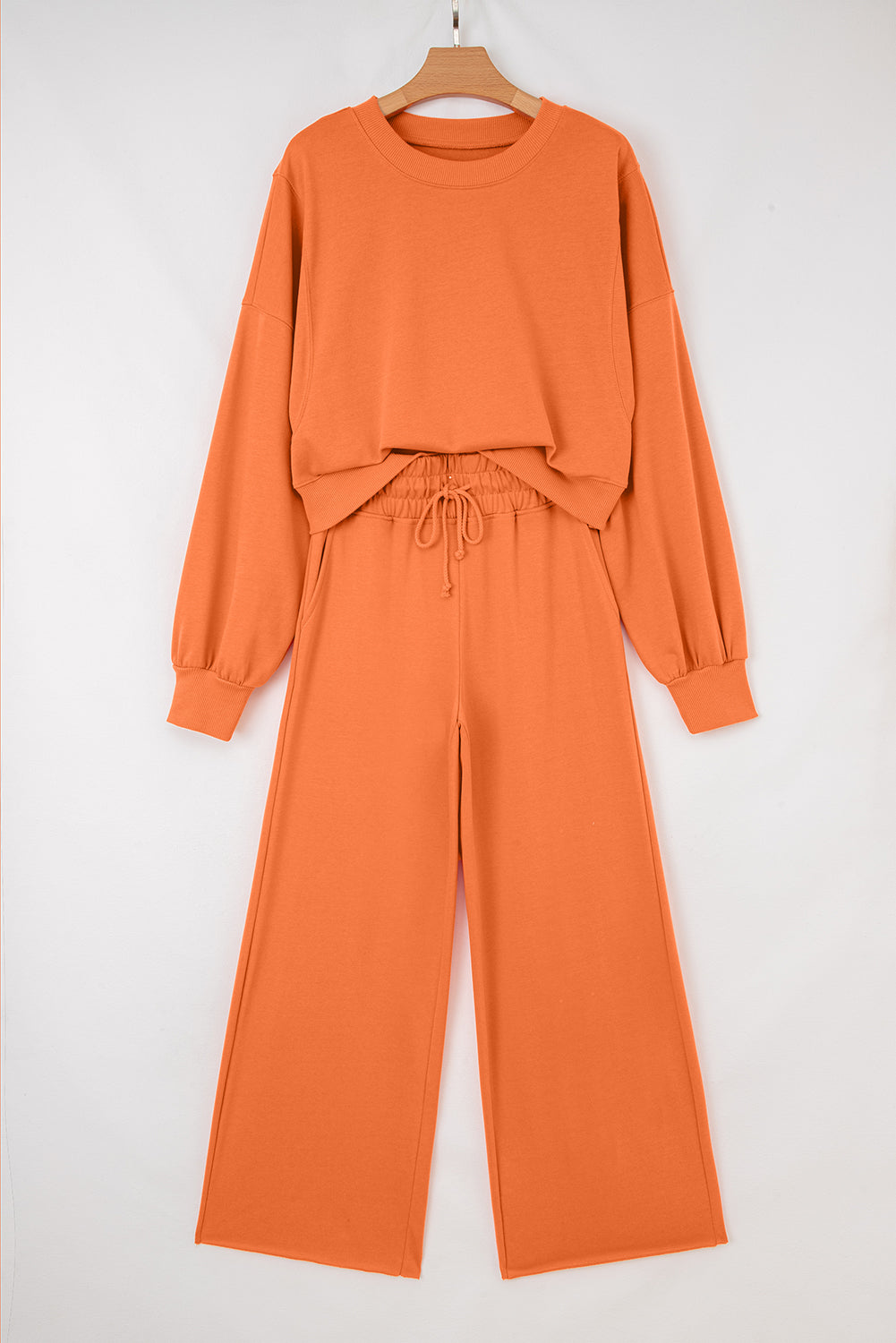 Light Pink Drop Shoulder Crop Pullover Drawstring Wide Leg Pants Set