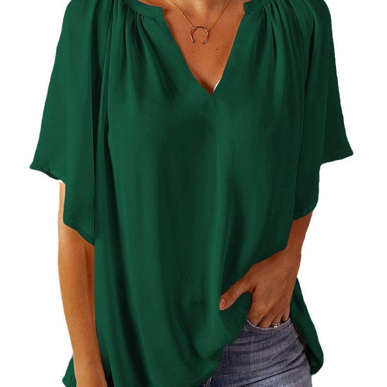 Women's V-Neck Flutter Sleeve Loose Chiffon Blouse