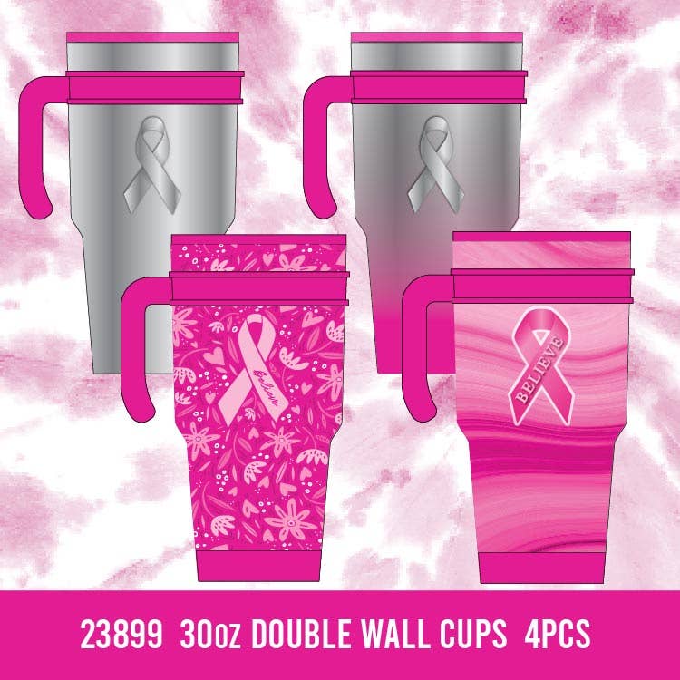 30 oz Cup Breast Cancer Awareness PINK Assortment- 4/Pack