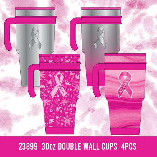 30 oz Cup Breast Cancer Awareness PINK Assortment- 4/Pack