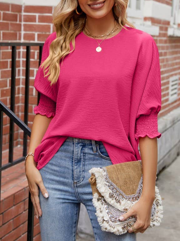 Loose Five-Quarter-Sleeved Crewneck Top