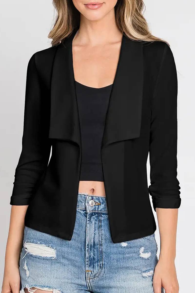 Women’s Pleated 3/4 Sleeve Linen Blazer