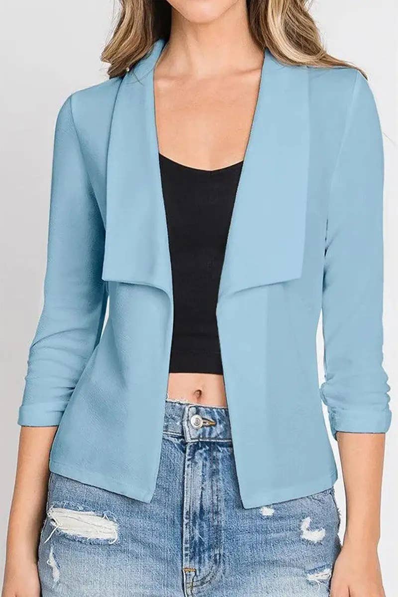 Women’s Pleated 3/4 Sleeve Linen Blazer