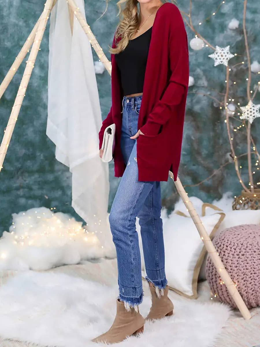 Long Open Front Knit Cardigan Cozy Wrap-Style