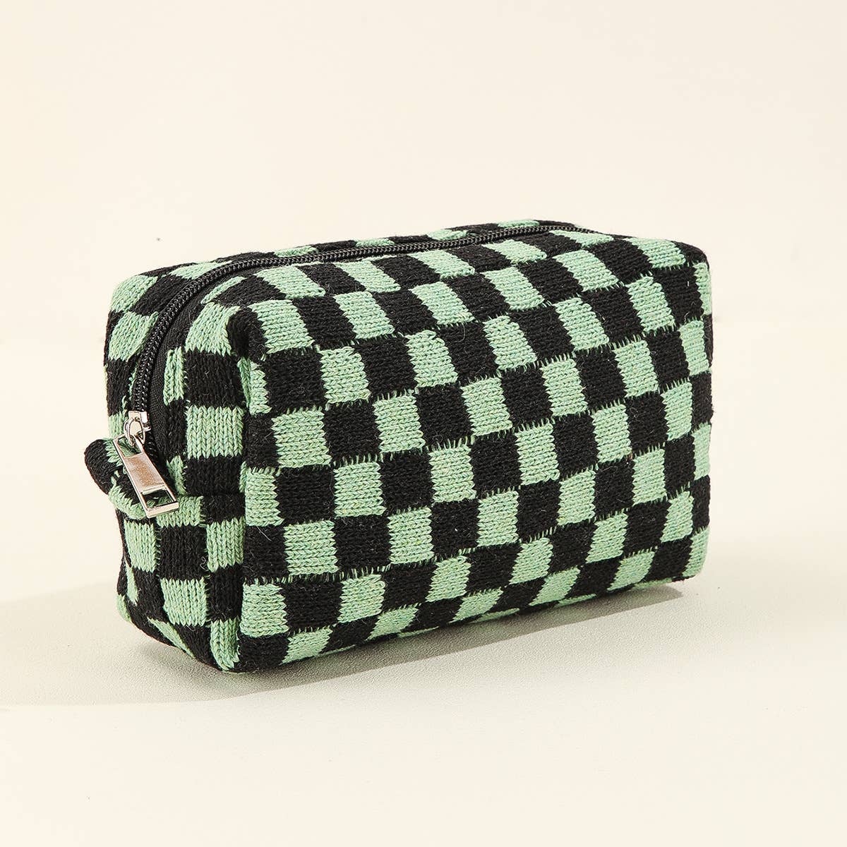 Colorful Checkered travel zipper knit Cosmetic bag